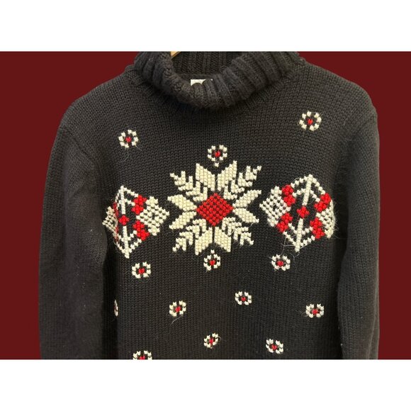 Vintage Jones New York Snowflake Wool Mohair Fair Isle Turtleneck Sweater 90s - Picture 2 of 6